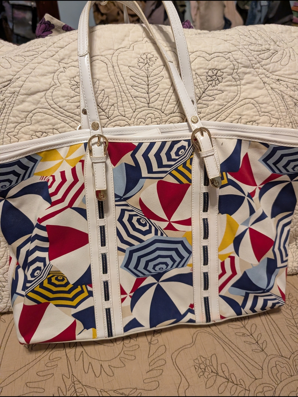 Liz Claiborne Beach Umbrella Canvas Tote Bag